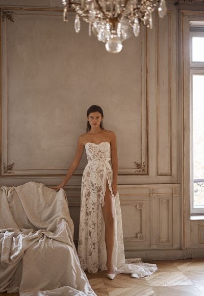 Unique Floral A-Line Gown With Slit by Alon Livné