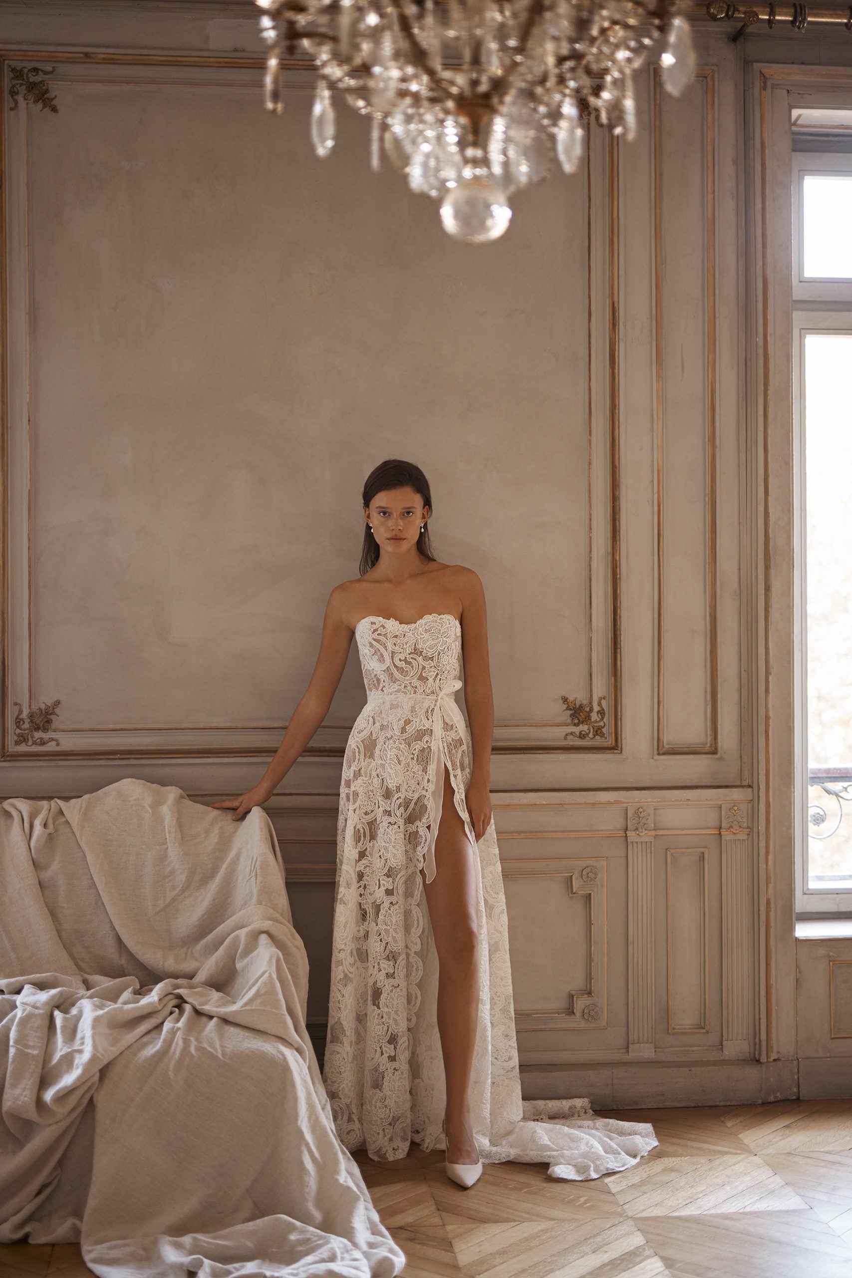 Unique Floral A-Line Gown With Slit by Alon Livné - Image 1