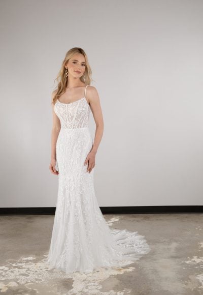 Beaded Lace Fit-and-Flare Gown With Corset Bodice by Essense of Australia