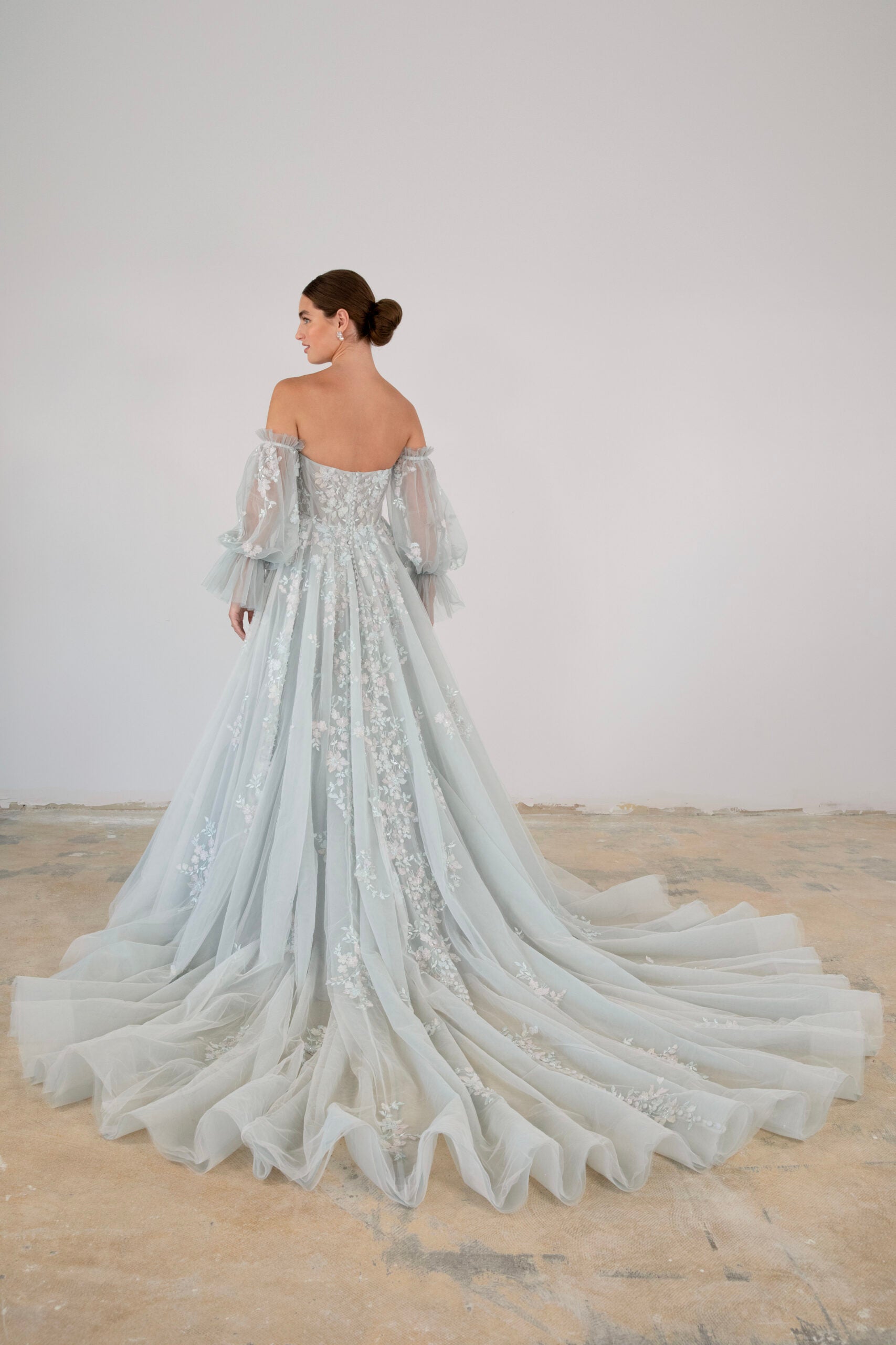 Blue Tulle Ball Gown With Detachable Sleeves by Martina Liana Luxe - Image 2