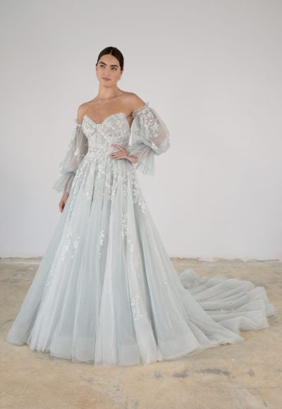 Blue Tulle Ball Gown With Detachable Sleeves by Martina Liana Luxe