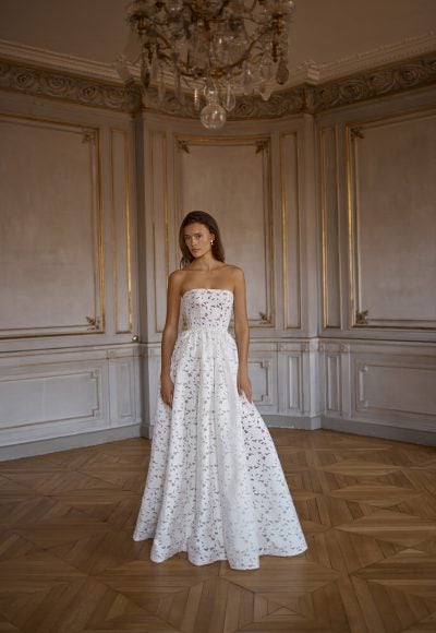 Strapless Floral Lace A-Line Gown by Alon Livné