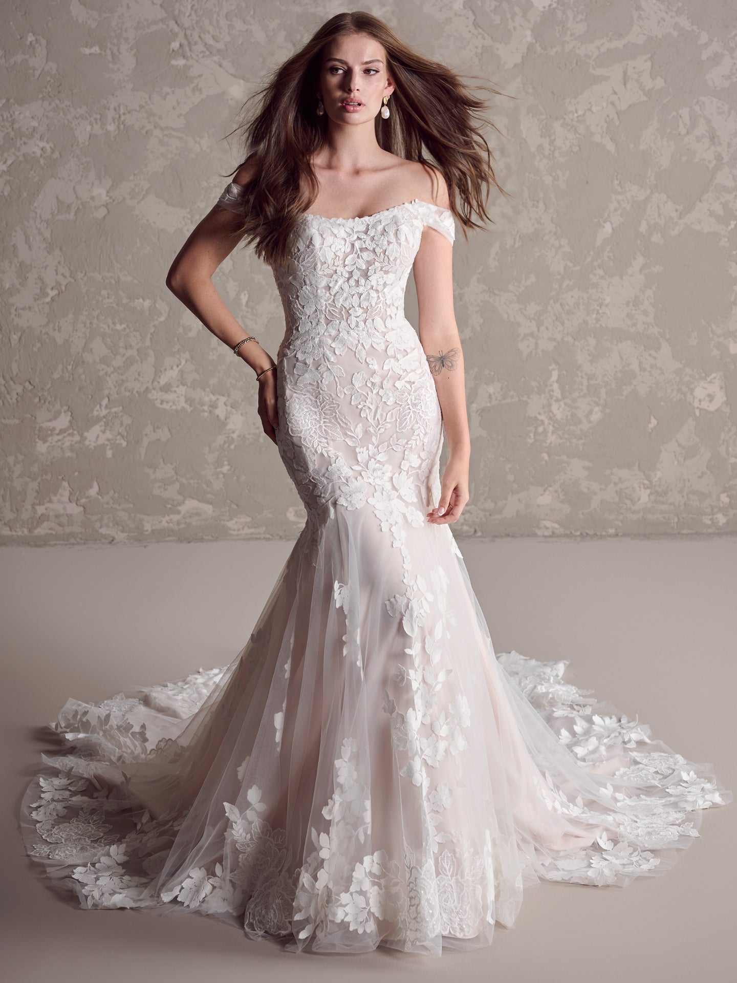 Off-the-Shoulder Floral Fit-and-Flare Gown by Maggie Sottero - Image 1