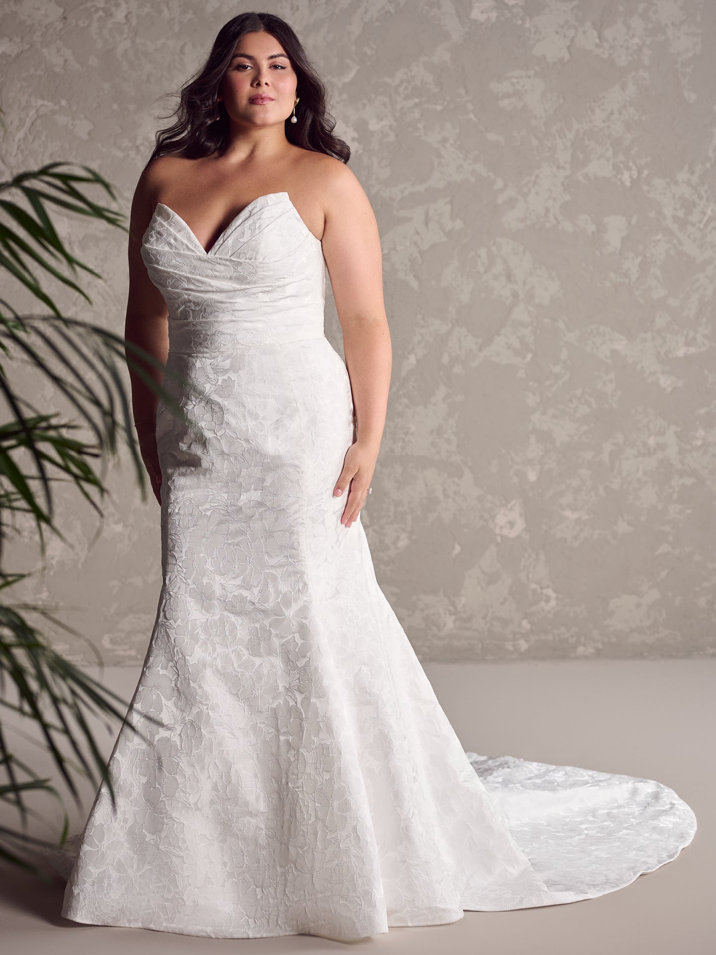 Plus Size Strapless Jacquard Fit-and-Flare Gown by Maggie Sottero - Image 1