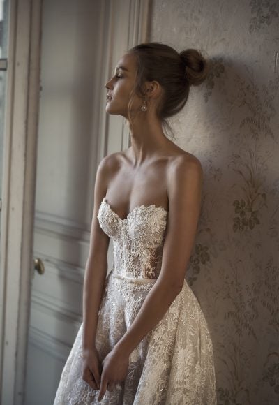 Strapless Lace A-Line Gown by Netta BenShabu Elite Couture