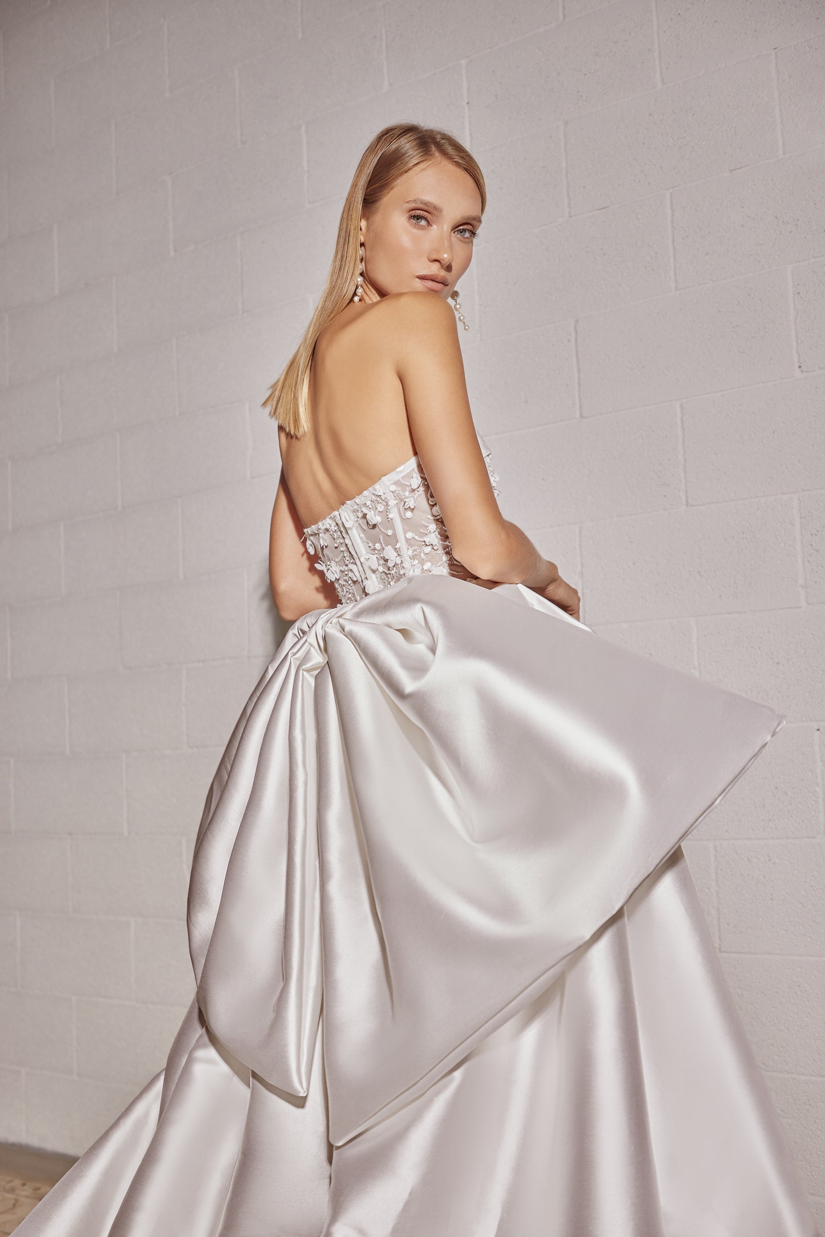Bow-Adorned Floral Fit-and-Flare Gown With Detachable Overskirt by Tal Kedem Bridal Couture - Image 2