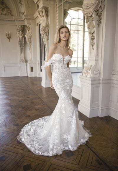 Romantic Floral Off-the-Shoulder Fit-and-Flare Gown by Netta BenShabu Elite Couture