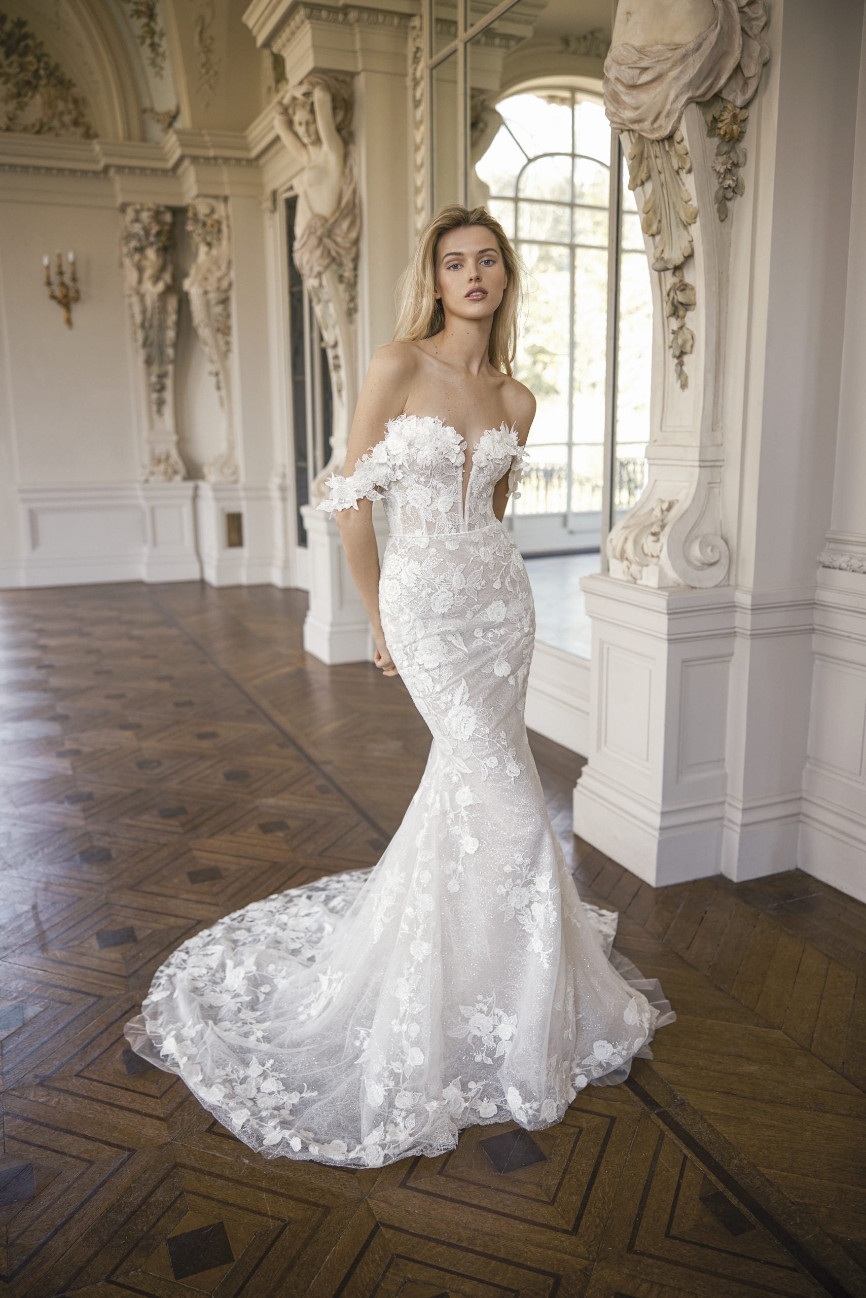 Romantic Floral Off-the-Shoulder Fit-and-Flare Gown by Netta BenShabu Elite Couture - Image 1