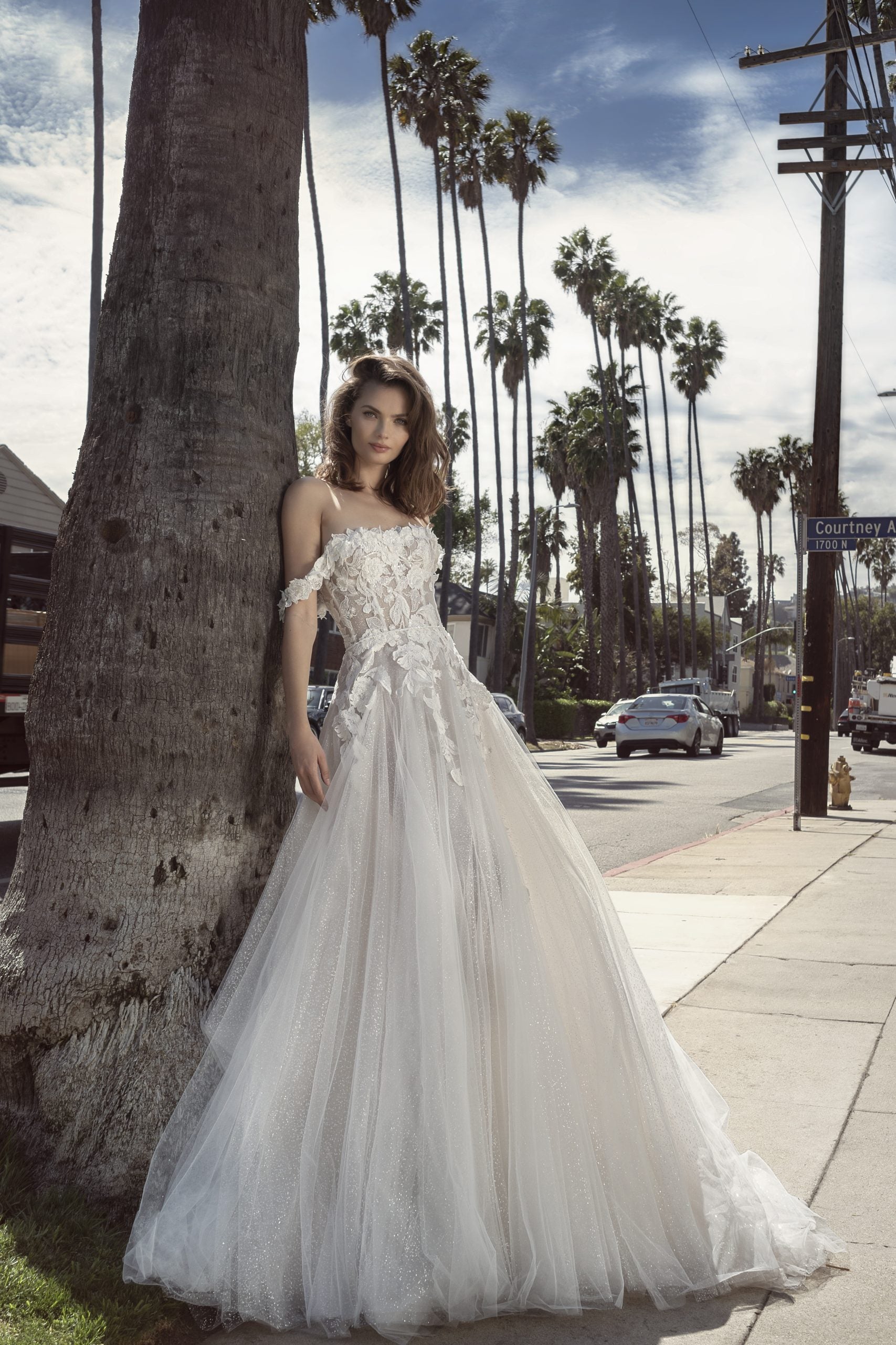 Off-the-Shoulder Floral And Tulle A-Line Gown by Netta BenShabu Elite Couture - Image 1