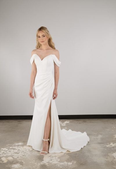 Simple Off-the-Shoulder Sheath Gown With Slit by Essense of Australia