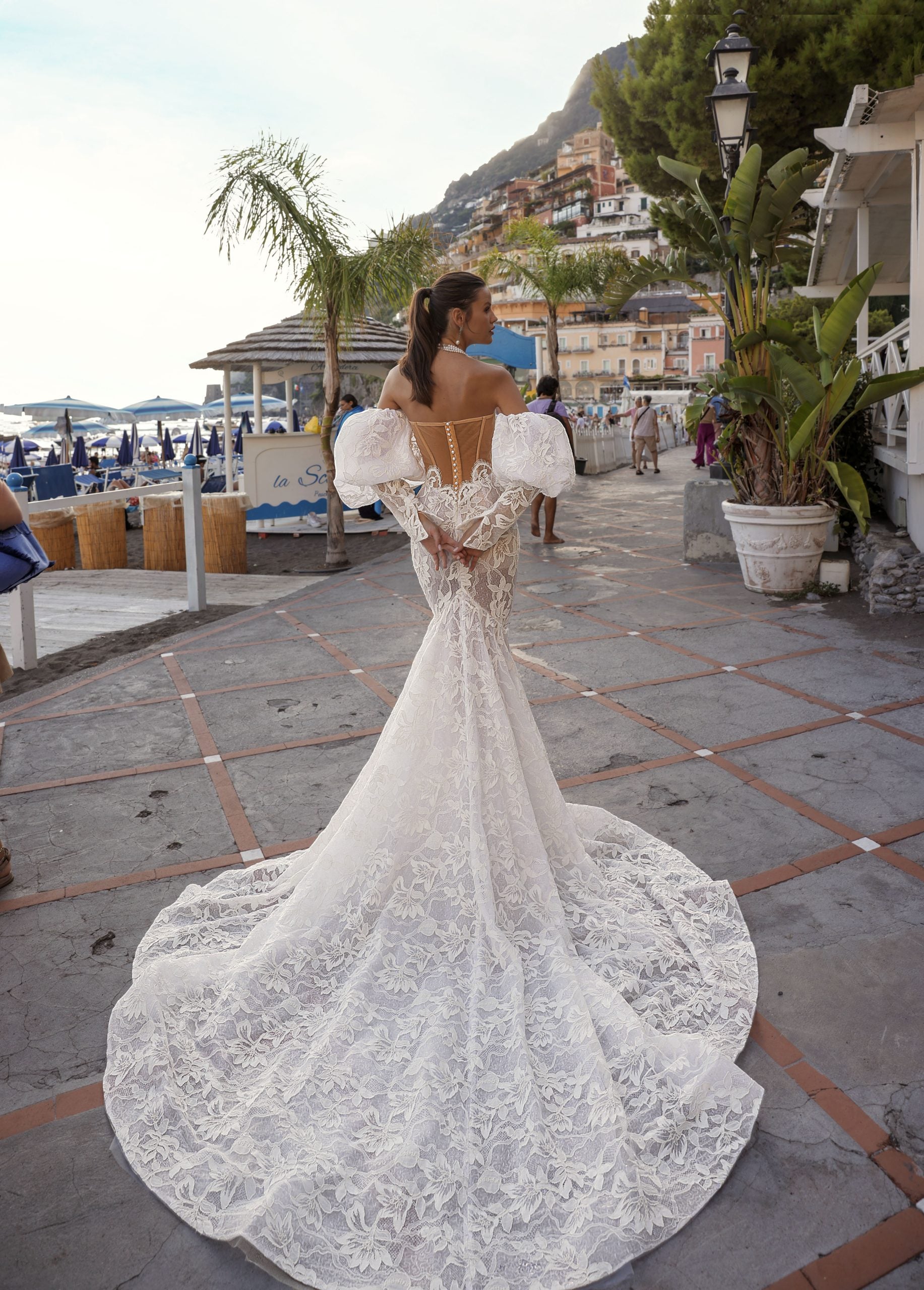 Lace Mermaid Gown With Detachable Puff Sleeves by Eden Aharon - Image 2
