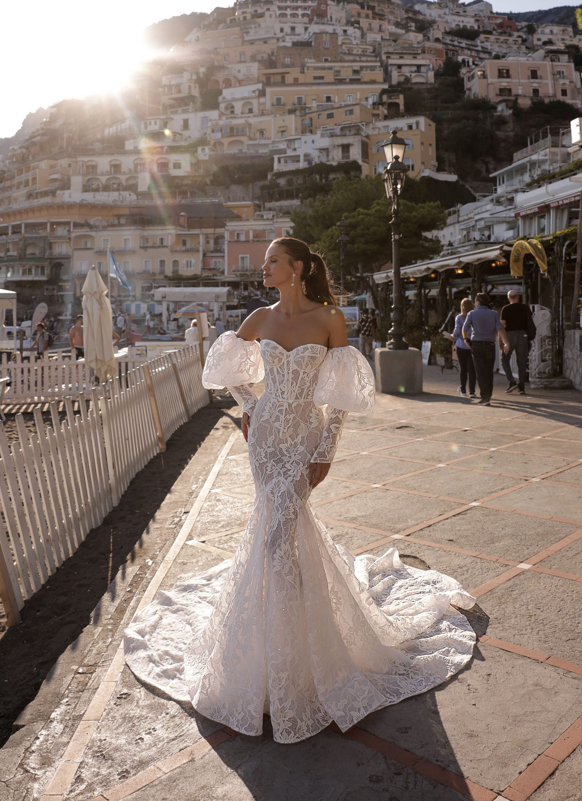 Lace Mermaid Gown With Detachable Puff Sleeves by Eden Aharon - Image 1