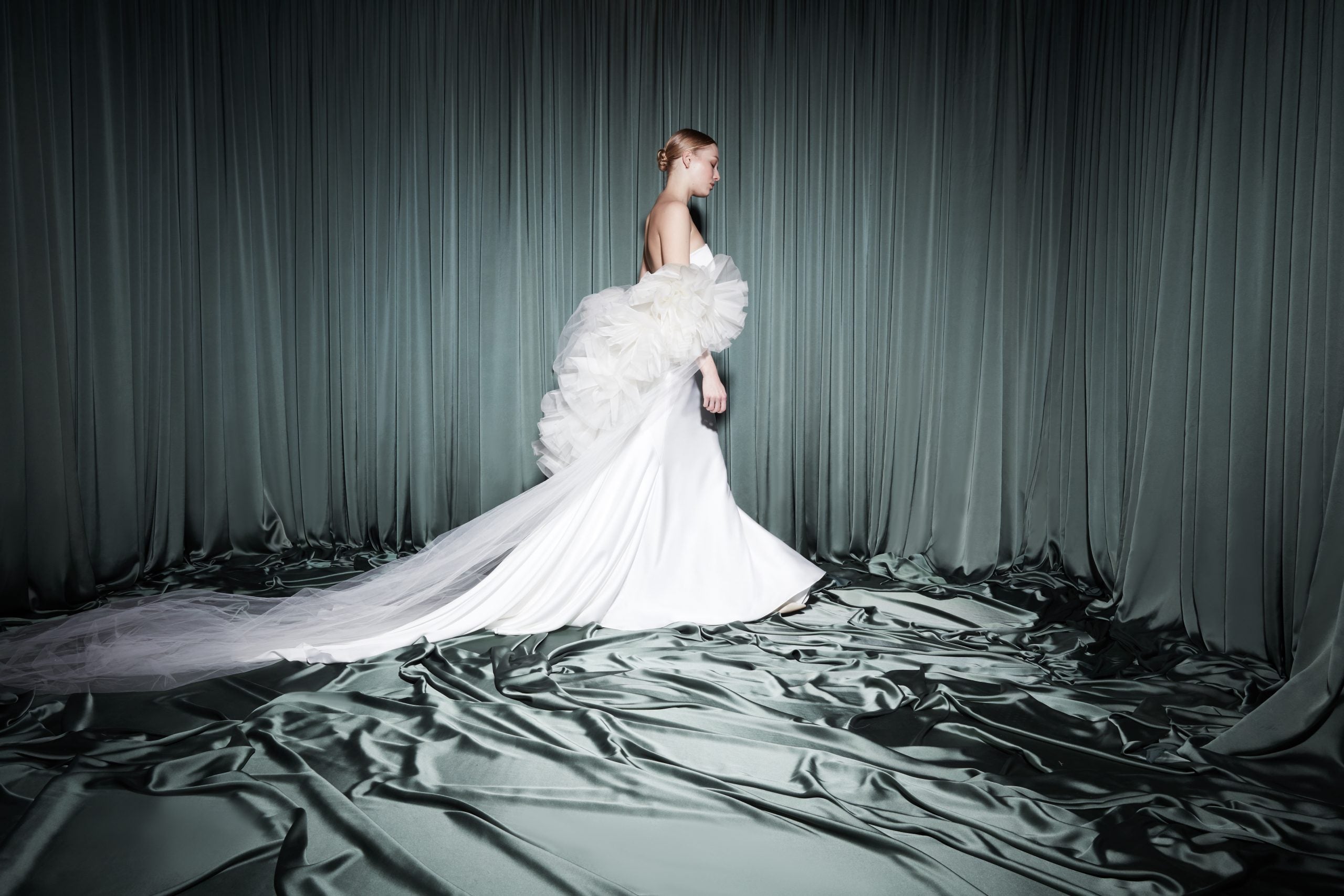 Dramatic Tulle And Organza Bridal Cape by Halfpenny London - Image 1