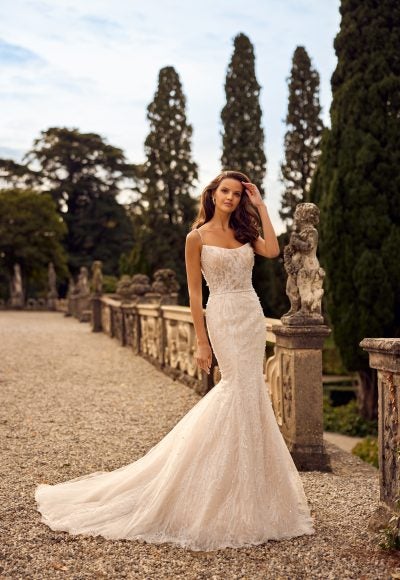 Pearl-Embellished Fit-and-Flare Gown by Randy Fenoli