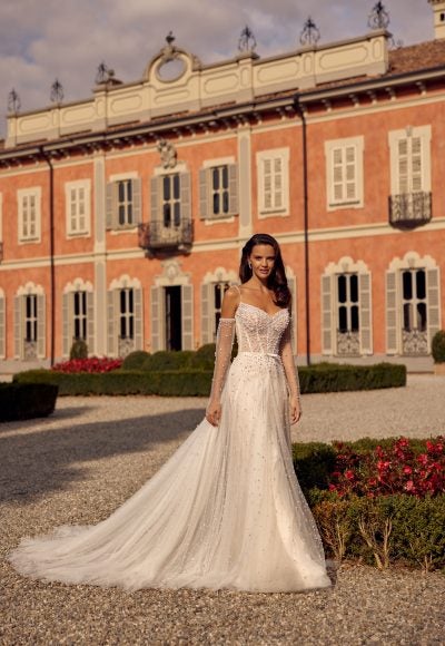 Pearl-Embellished A-Line Gown With Detachable Sleeves by Randy Fenoli