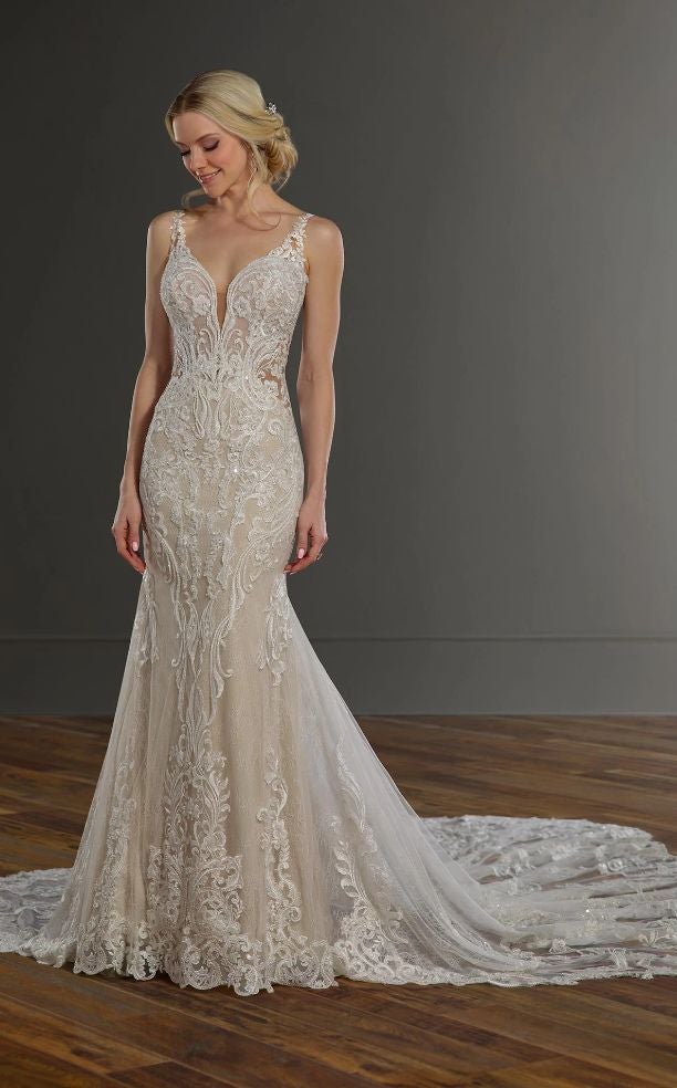 V-Neck Lace Fit-and-Flare Gown by Martina Liana - Image 1
