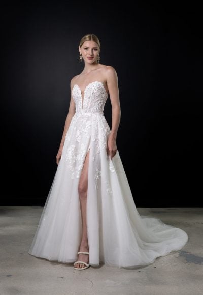 Romantic Tulle A-Line Gown With Slit by Martina Liana