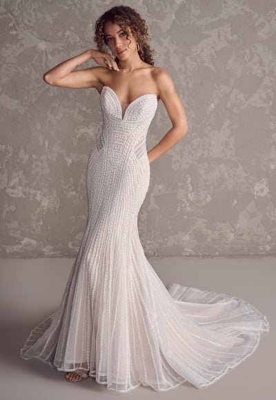 Fully Leaf Detailing Strapless Casual Wedding Dress - Promfy