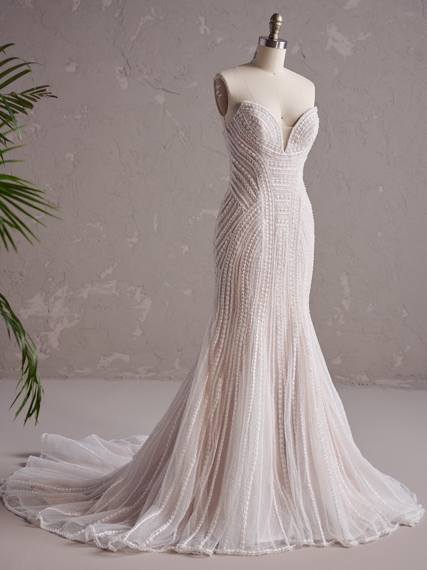 Strapless Beaded Fit-and-Flare Gown