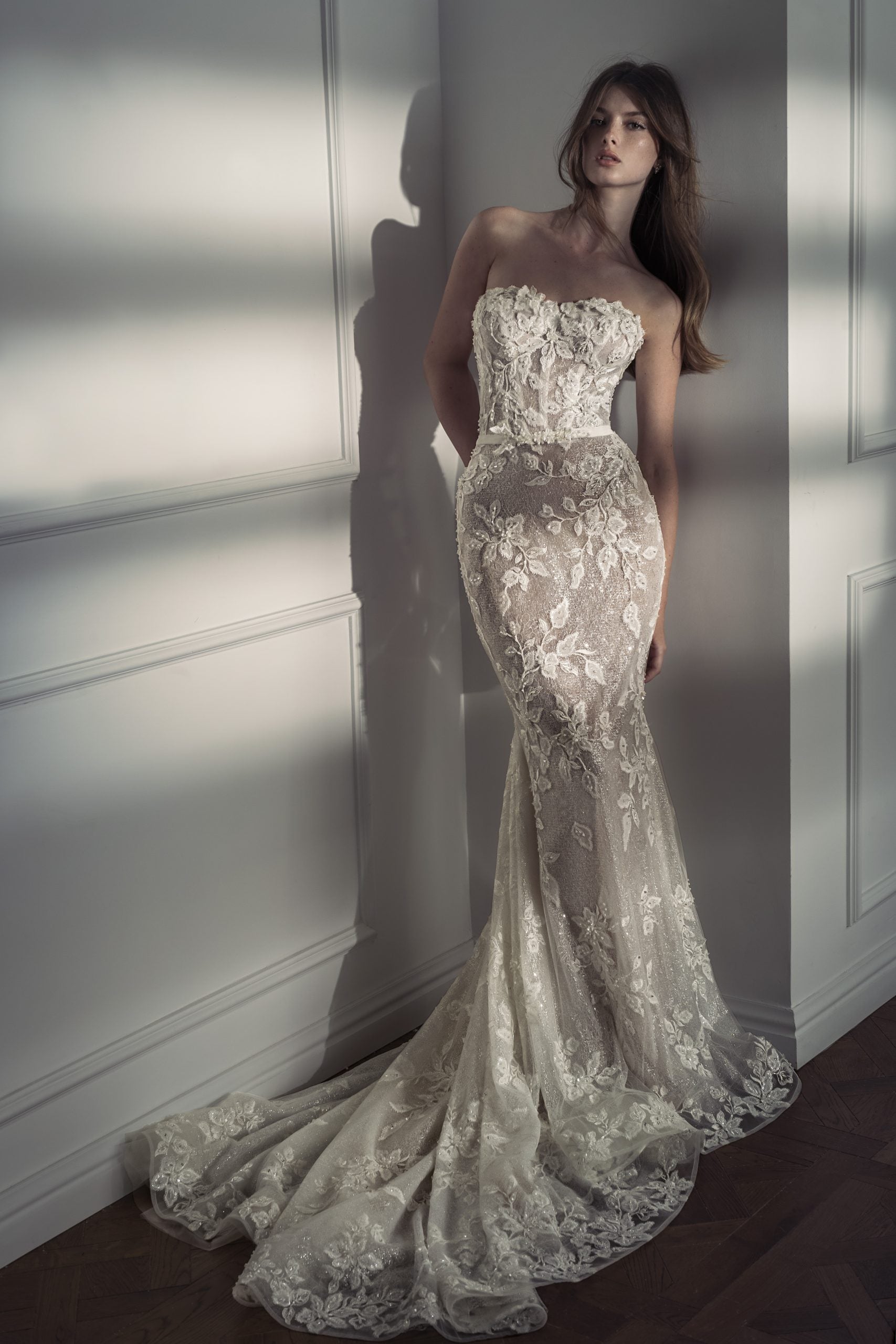 Strapless Lace Fit-and-Flare Gown by Netta BenShabu Elite Couture - Image 1