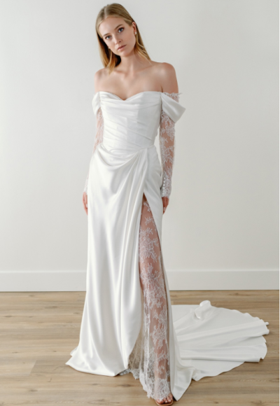 Chic And Romantic Off-the-Shoulder Long Sleeve Sheath Gown by Watters Designs