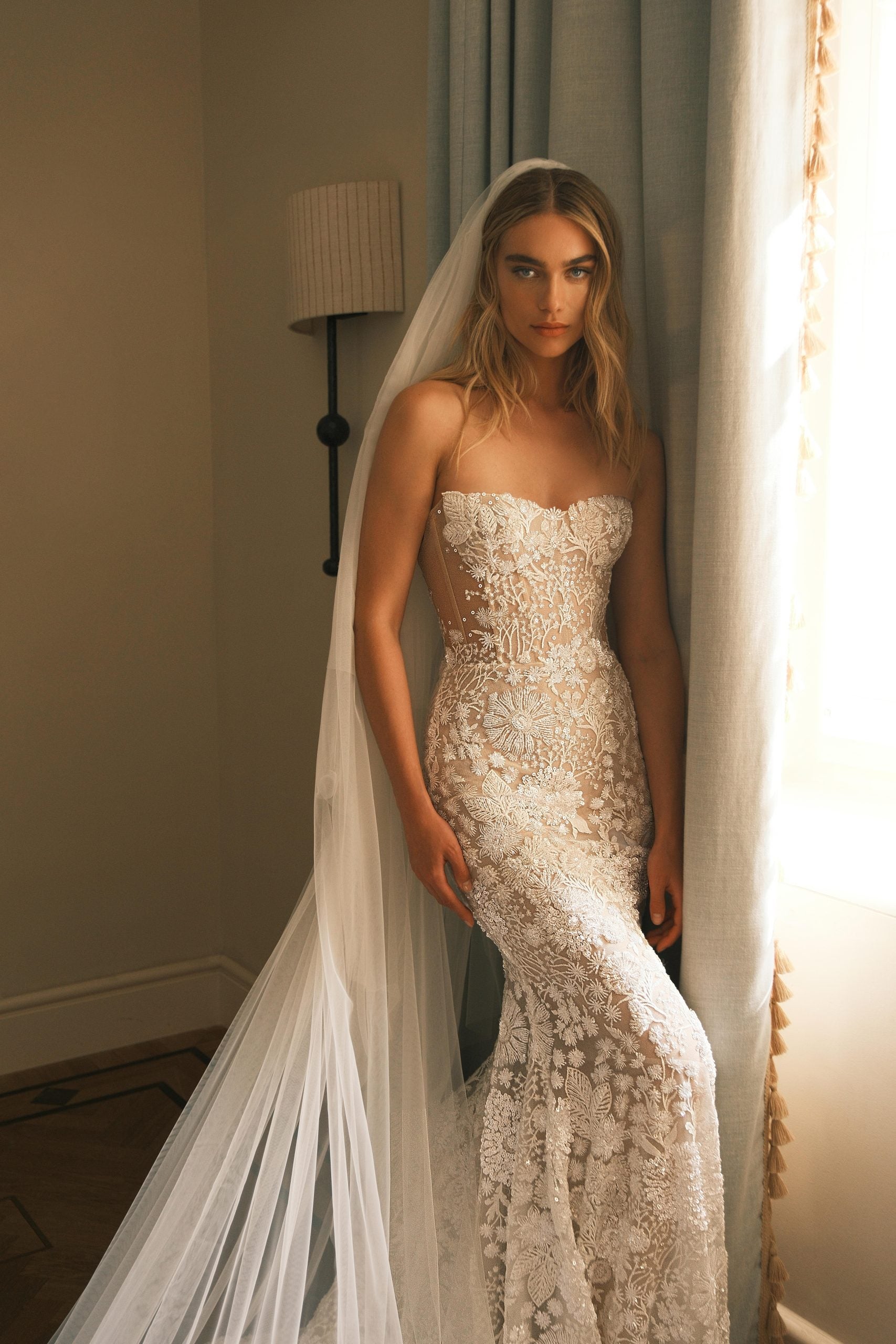 Strapless Lace Fit-and-Flare Gown With Detachable Sleeves by Lee Petra Grebenau - Image 1