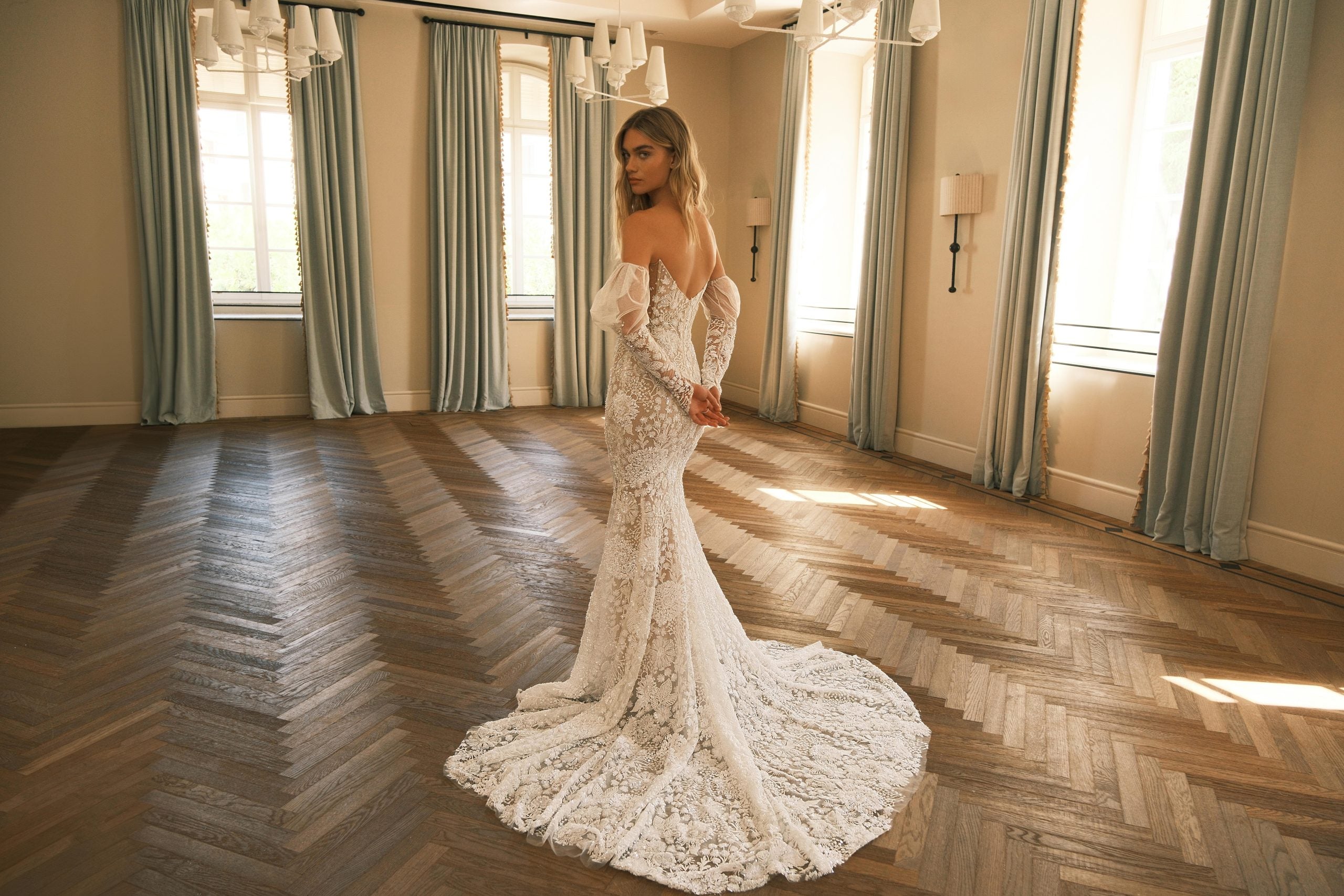 Strapless Lace Fit-and-Flare Gown With Detachable Sleeves by Lee Petra Grebenau - Image 2