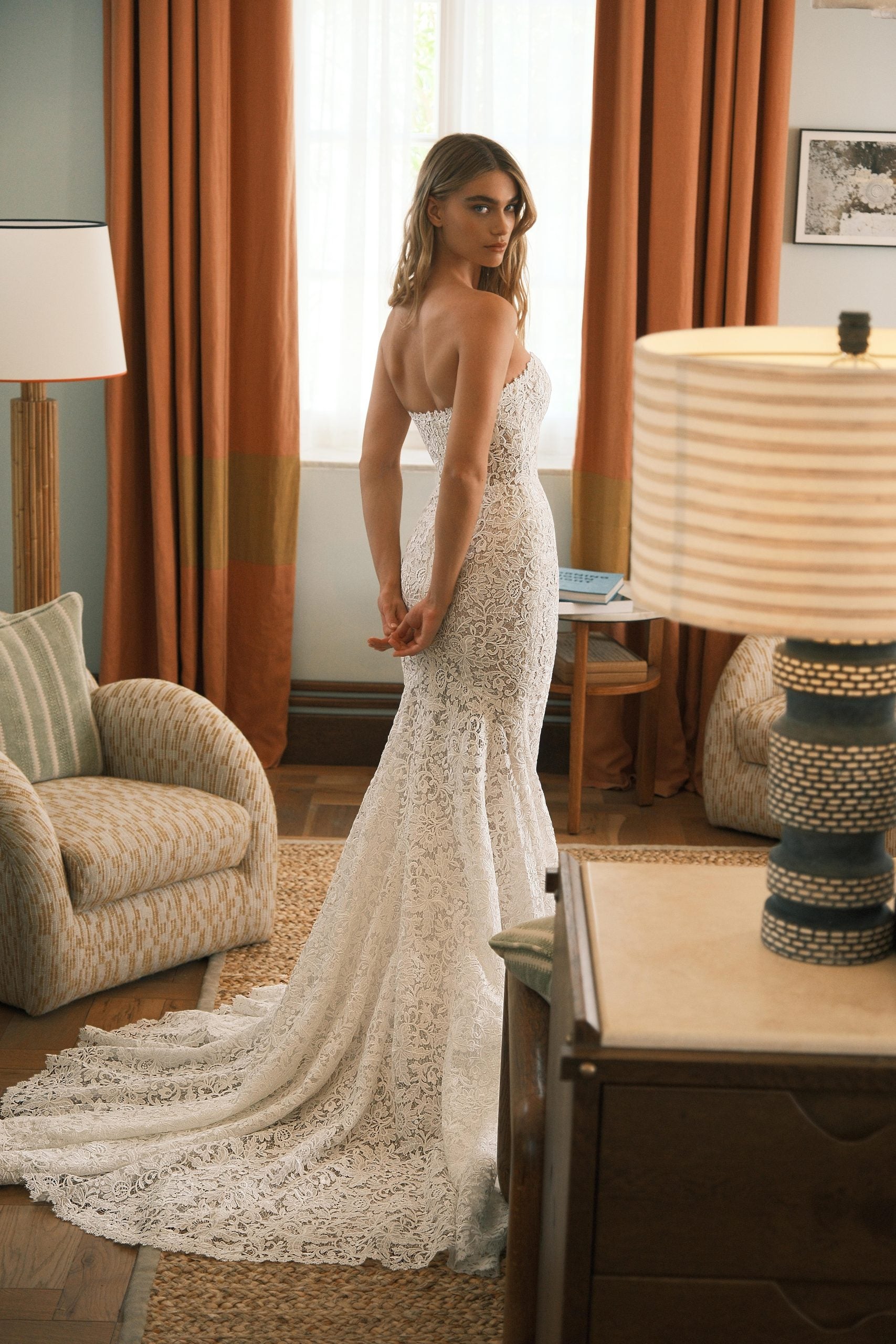 Lace Fit-and-Flare Gown With Detachable Long Sleeve Topper by Lee Petra Grebenau - Image 1