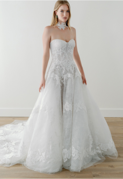 Delicate And Romantic Drop Waist Lace Ball Gown by Watters Designs