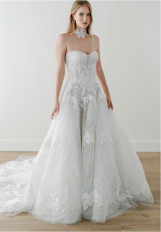 Delicate And Romantic Drop Waist Lace Ball Gown by Watters Designs - Image 1