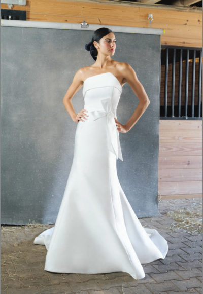 Chic And Modern Trumpet Gown With Asymmetrical Neckline And Bow by Anne Barge