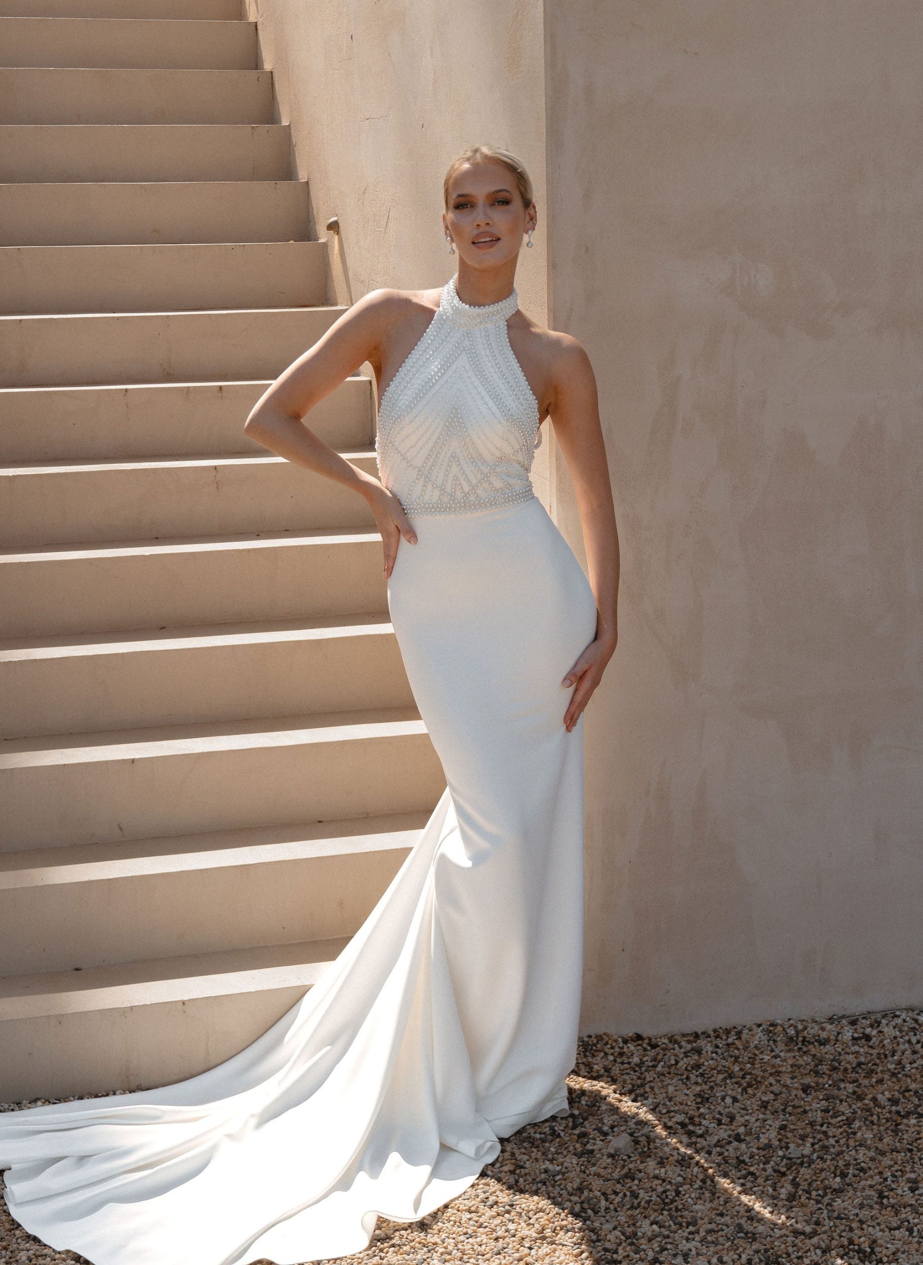 Beaded Halter Fit-and-Flare Gown by Anna Campbell - Image 1