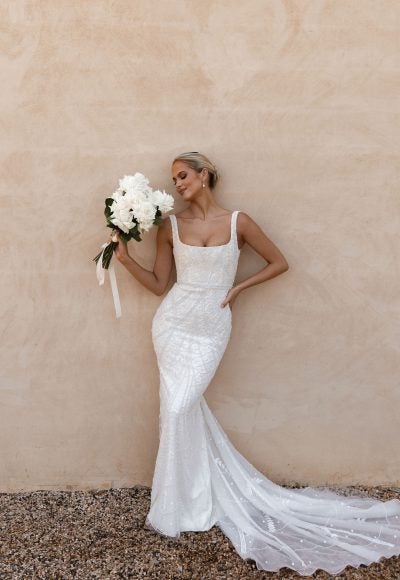 Beaded Square-Neck Fit-and-Flare Gown by Anna Campbell