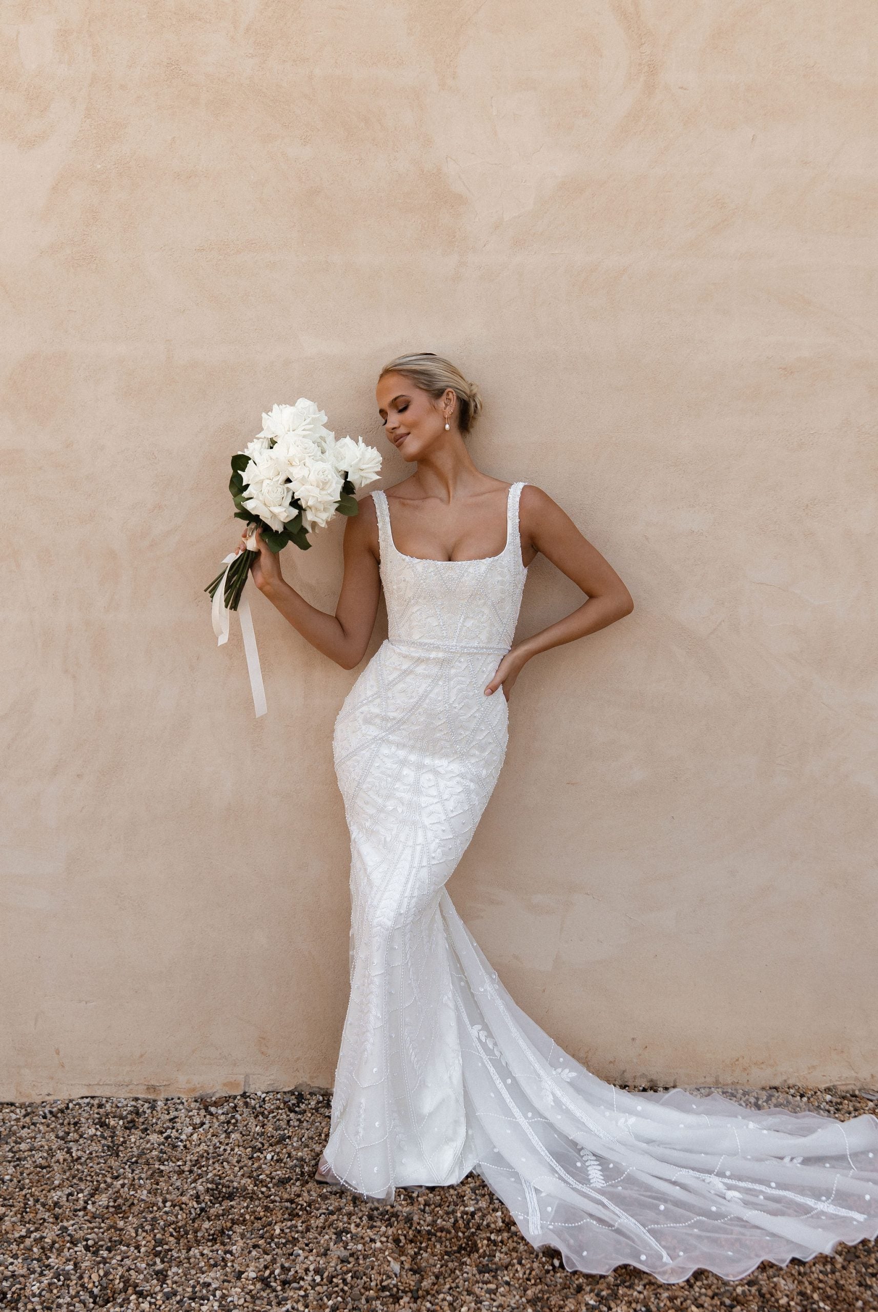 Beaded Square-Neck Fit-and-Flare Gown by Anna Campbell - Image 1