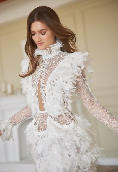 Sparkly Feathered Long Sleeve Top by REVEAL by Tal Kedem