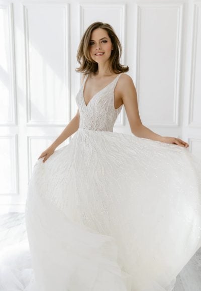 Pearl Embellished A-Line Gown by Enaura Bridal