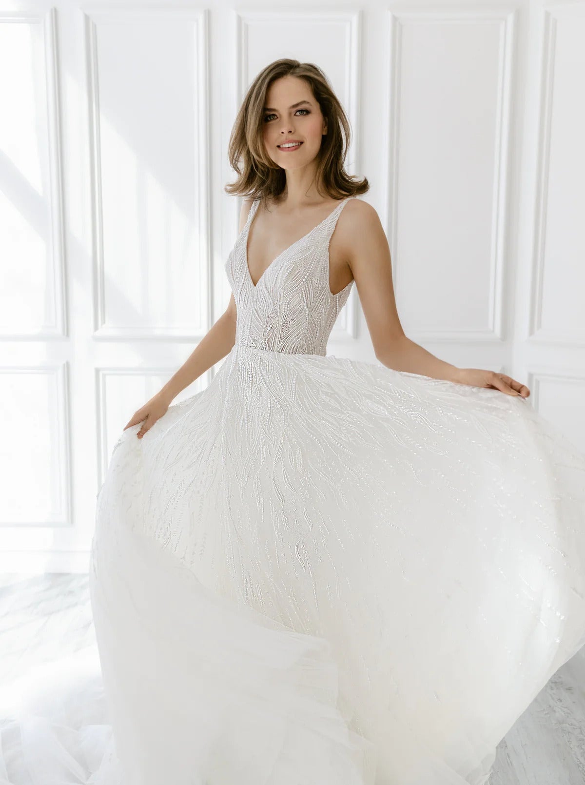 Pearl Embellished A-Line Gown by Enaura Bridal - Image 1