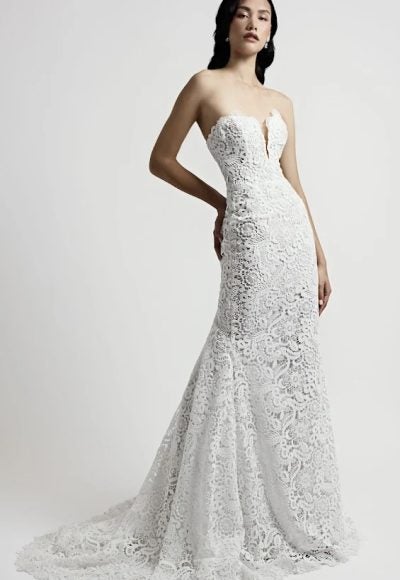 Strapless Guipure Lace Sheath Gown by Jaclyn Whyte