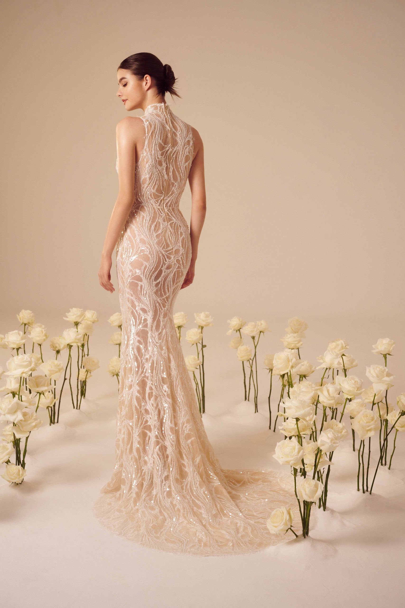 High-Neck Sequin Sheath Gown by Nicole + Felicia - Image 2