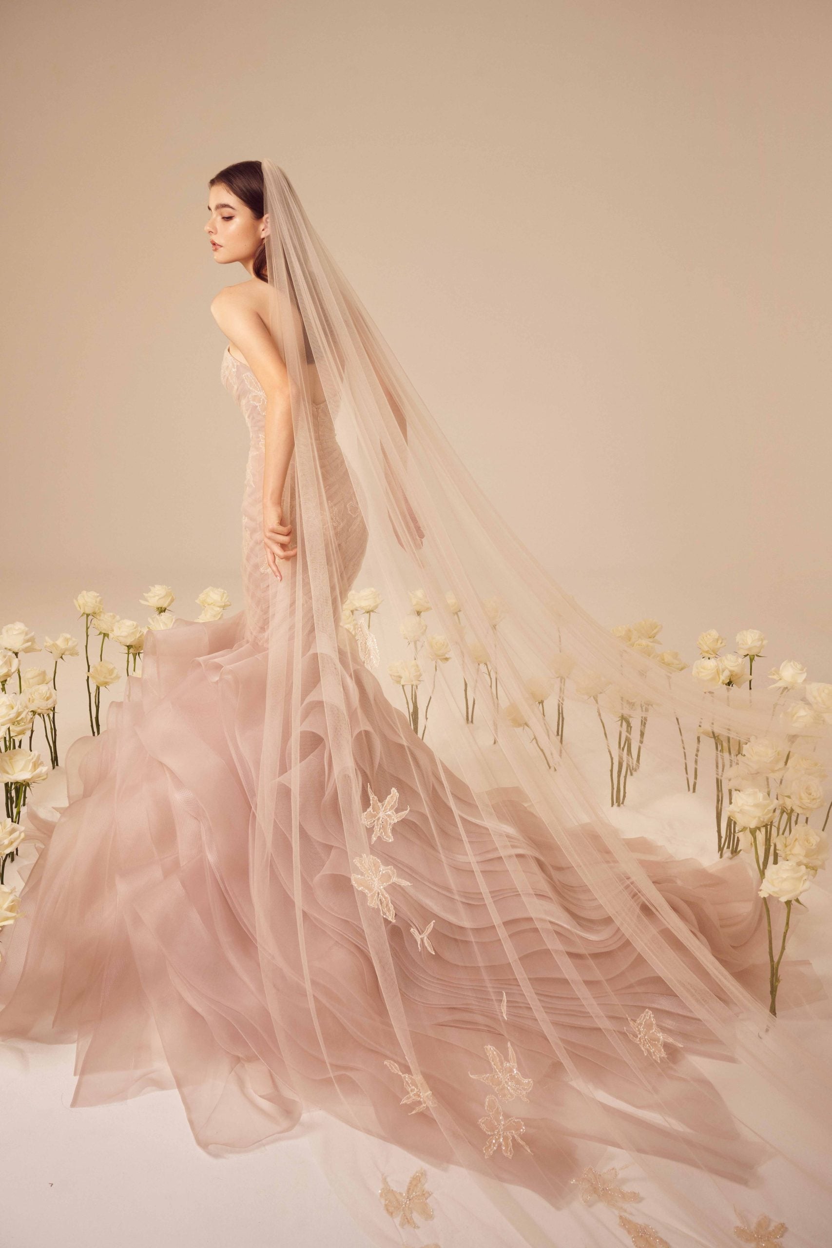 Blush Tulle And Lace-Adorned Mermaid Gown by Nicole + Felicia - Image 2