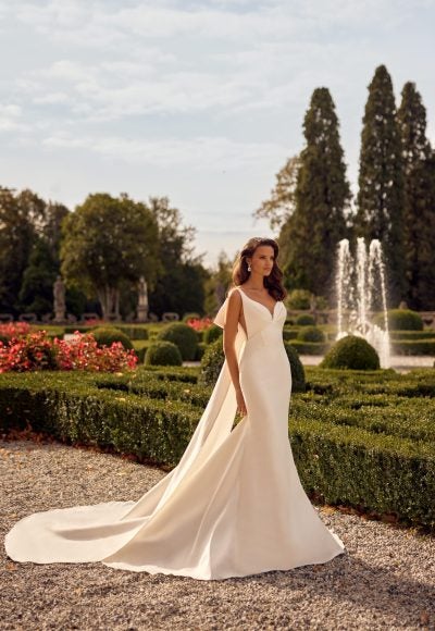 Chic And Simple V-Neck Fit-and-Flare Gown With Bow by Randy Fenoli