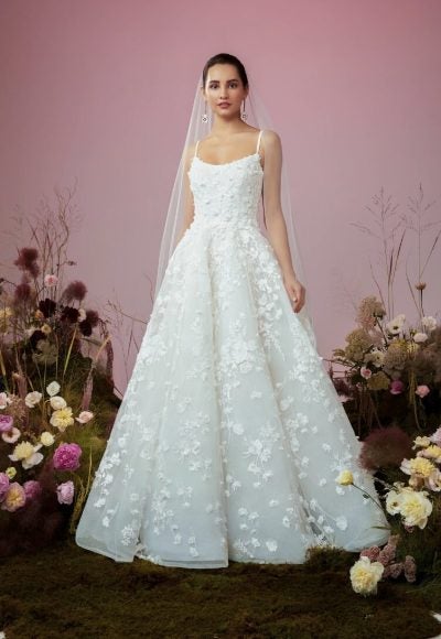 3D Floral Scoop Neck Ball Gown by Anne Barge