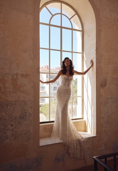 Strapless Lace Sheath Wedding Gown by Love by Pnina Tornai