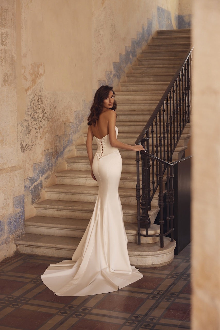 Satin Fit-and-Flare Wedding Dress With Detachable Bolero by Love by Pnina Tornai - Image 2