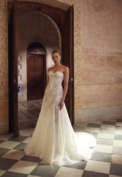 Drop-Waist Lace A-Line Wedding Dress by Love by Pnina Tornai