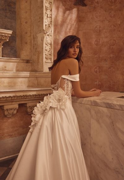 Satin Embellished A-Line Wedding Dress With Slit by Love by Pnina Tornai