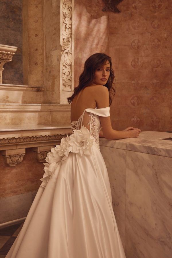 Satin Embellished A-Line Wedding Dress With Slit by Love by Pnina Tornai - Image 1