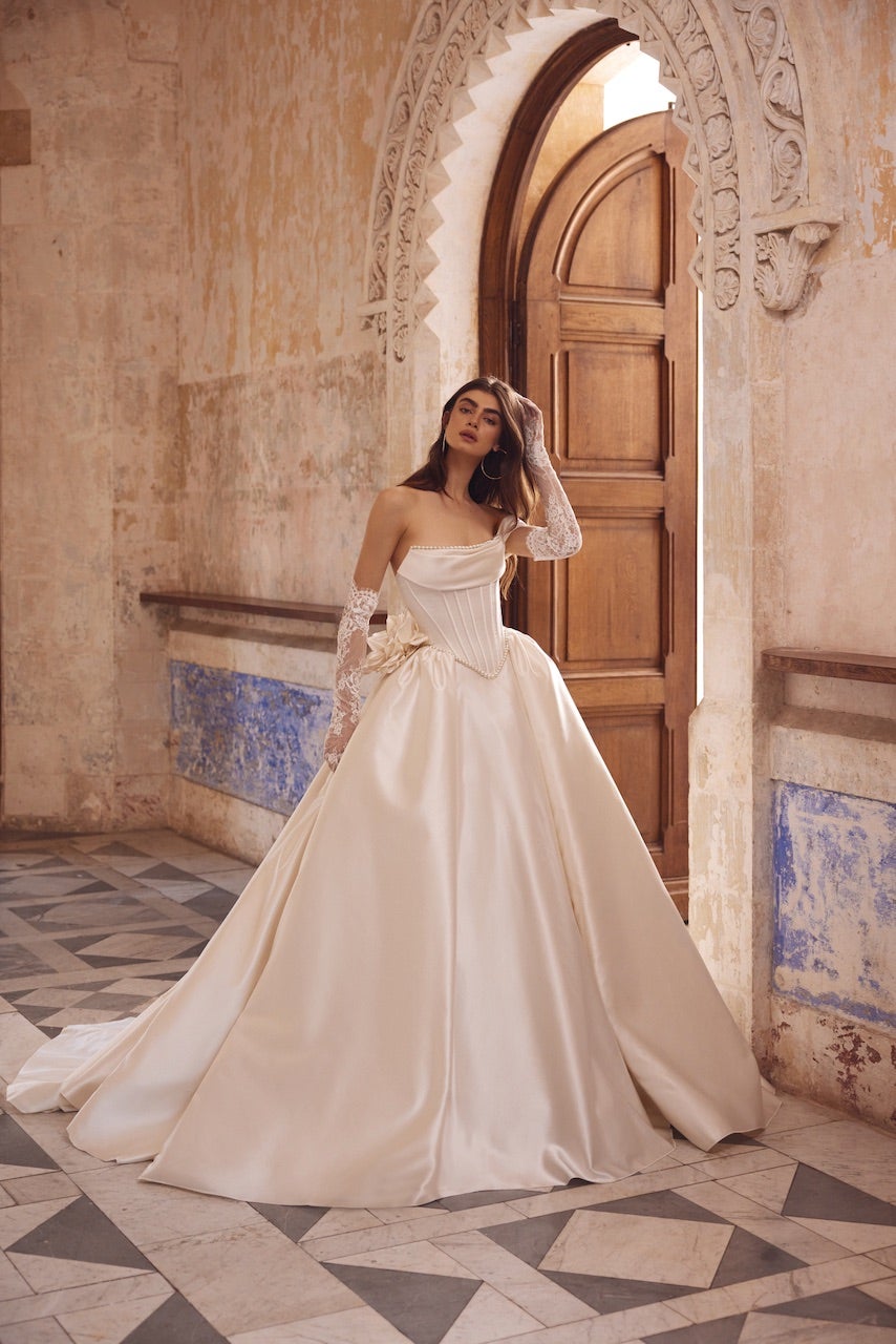 Grand Satin Basque Waist Ball Gown by Love by Pnina Tornai - Image 1