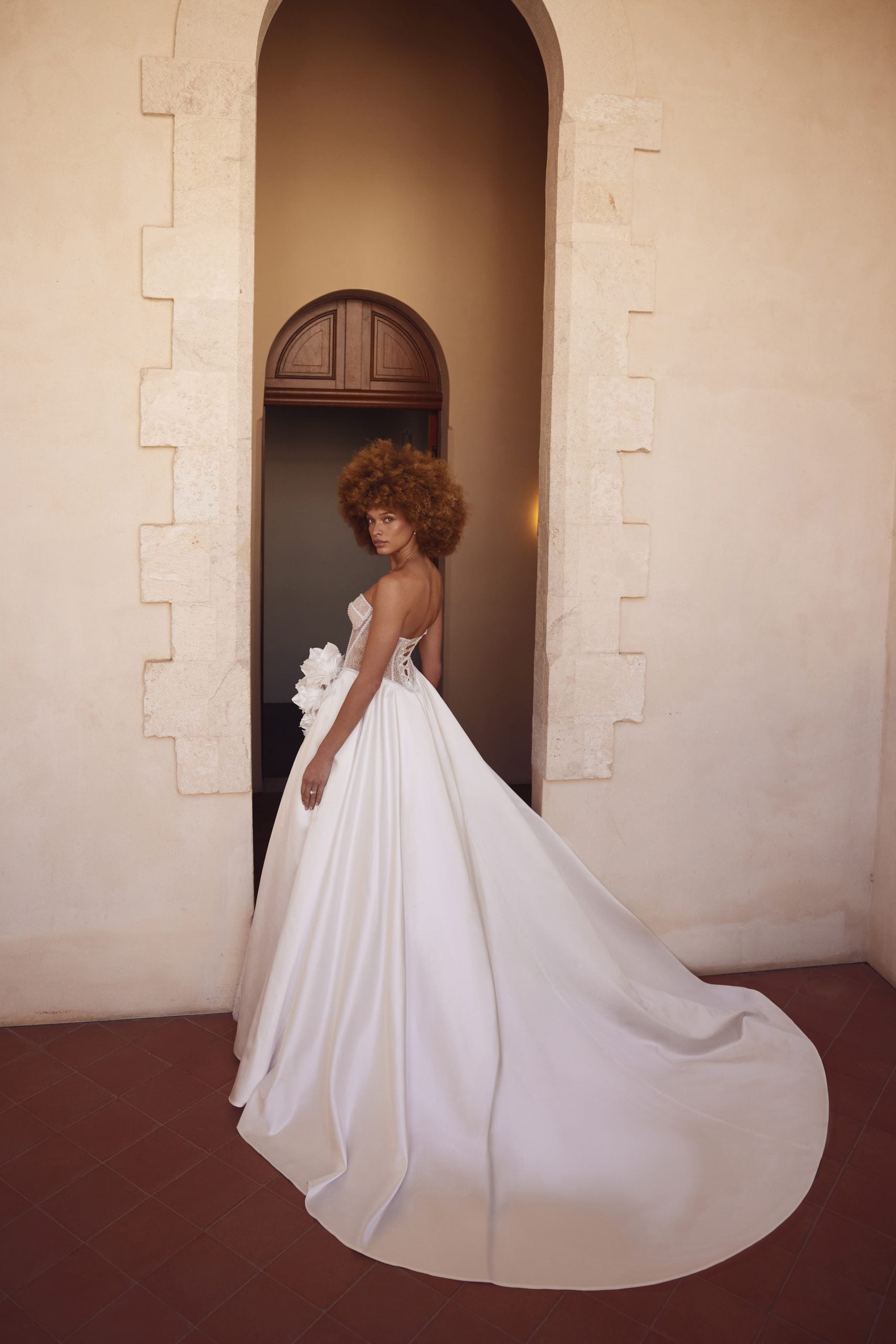 Lace And Satin A-Line Wedding Dress With Sheer Corset Bodice by Love by Pnina Tornai - Image 2