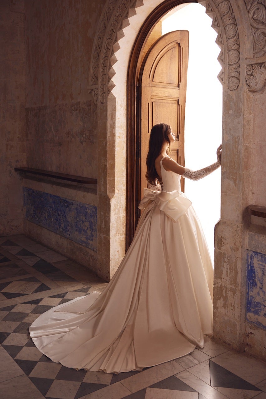 Timeless Basque Waist Satin Ball Gown With Bow by Love by Pnina Tornai - Image 2
